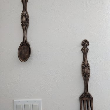 Oversized Vintage 1970 Ceramic Spoon and Fork Kitchen Wall Decor 