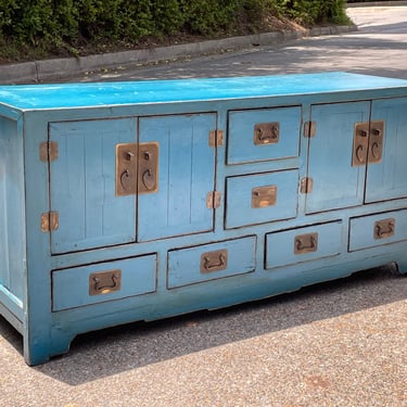 Bronze & Blue Antique Chinese Cabinet 