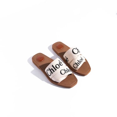CHLOE Cream Logo Flat Sandals (Sz. 38)
