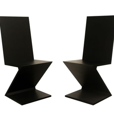 Pair of Gerrit Rietveld For Cassina Postmodern Black Zig Zag Chairs 