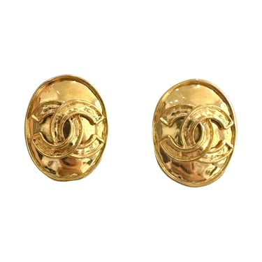 Chanel Large Gold Logo Earrings