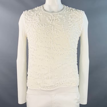 JIL SANDER Size L White Textured Bobble Cotton Crew Neck Pullover