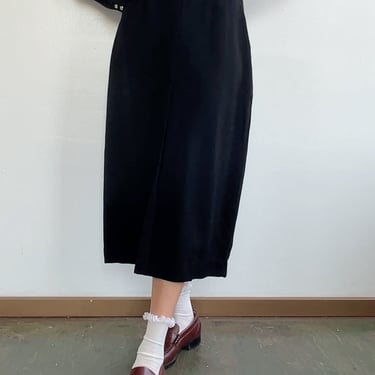 Vintage 40s Black Wool Midi Skirt (M)