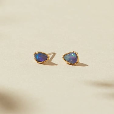purple opal earrings, raw opal studs, australian opal jewelry, lavender opal jewelry, natural crystal earrings, october birthstone earrings 