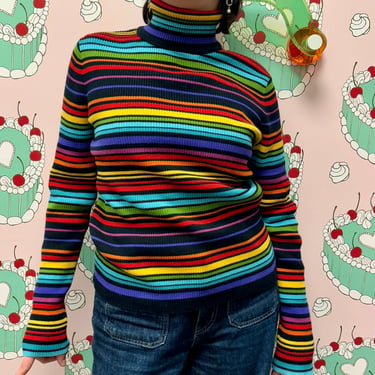 Knit Rainbow Long Sleeve Turtle Neck