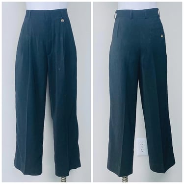 1980s Vintage Getaway Black Rayon Trousers / 89s / Eighties High waisted Slim Cut Pants / Waist: 29" 