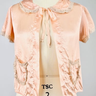 Sweet As Peach Satin & Lace Bed Jacket