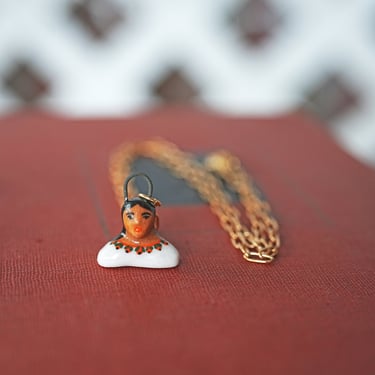 Mini Person Bust Charm Necklace, Person Pendant, Mother's Day Gift, Hand Painted Ceramic Necklace, Hand Painted Porcelain, Aesthetic Jewelry 