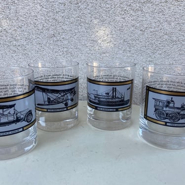 Vintage barware glasses tumblers Transportation and info theme by Avon set 4 holds 10 oz 