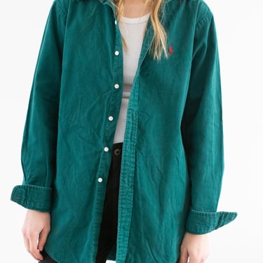 Vintage Green Button Up Shirt | Unisex Brushed Cotton Polo Simple Oxford Blouse | M L | 