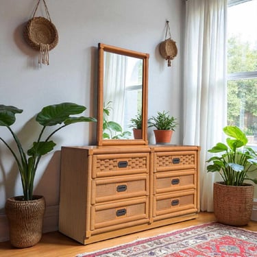 Vintage Dixie Rattan Dresser with Mirror  Coastal Boho | Mod Haus - Rancho  Cucamonga, CA | ATTIC