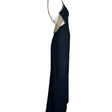 *****. Jean-Louis Scherrer Couture Black Gown w/Sheer Cutouts and Beaded Straps