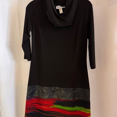 1990s Black &amp; Multicolor Cowlneck Dress