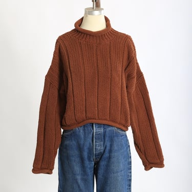 90s brown chunky knit 100% cotton cropped sweater 