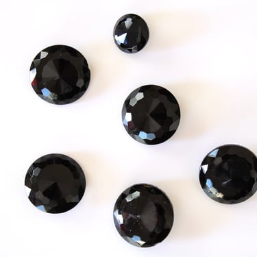 Early 1900s Honeycomb Faceted French Jet Domed Shank Buttons - Six Matching Coat Dress Buttons 