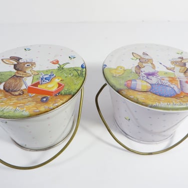 Vintage Easter Tins Buckets Candy Holder 