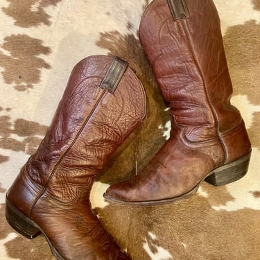 Vintage Brown Leather Justin Cowboy Boots men’s size 8 1/2 D women’s size 10 