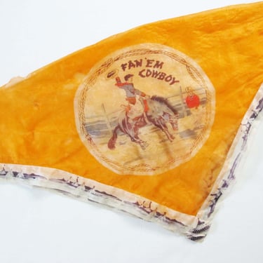 Vintage 1950s Silk Rodeo Cowboy Scarf FOR STUDY Cutter - Fan Em Cowboy Orange Western Bandana Kerchief 