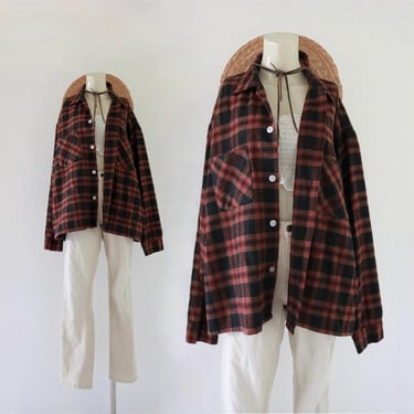 50s/60s wool flannel shacket - vintage unisex mens womens plaid light fall lightweight jacket long sleeve shirt fox knapp 