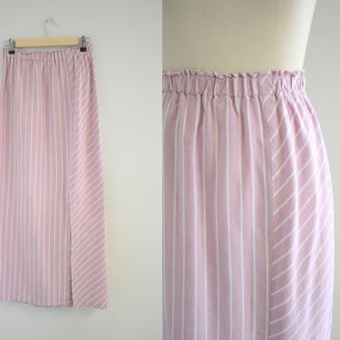 1980s Mauve and White Striped Cotton Skirt 