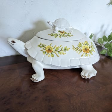 Amazing Rare Vintage Folk Turtle Teapot with Smaller Turtle on Lid 