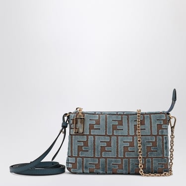 Fendi Light Blue Baguette Pouch With Jacquard Ff Velvet Women