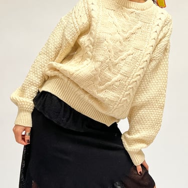 Cream Wool Cableknit Sweater (L)