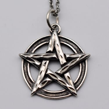 70's sterling pentagram star pendant, George Schuler pentacle & circle 925 silver occult necklace 