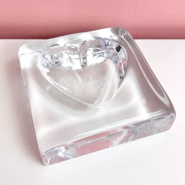 Glass Heart Imprint Dish / Paperweight by Simon Pearce 