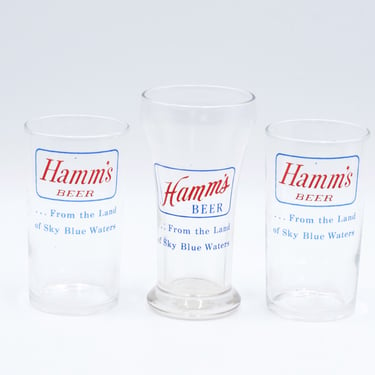 Vintage Hamm's Beer Chaser Glasses (2), Sham, Pilsner Glass (1), From the Land of Sky Blue Waters, Retro Bar, Barware, Collectible Glassware 