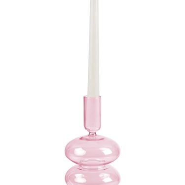 Casa Amarosa - Retro Wavy Glass Candle Holder- 7 x3.5 Inches_Pink