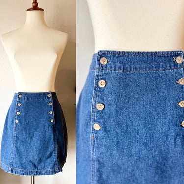 Vintage denim double button mini skirt size small 