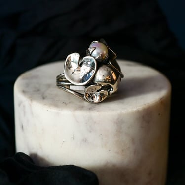 Sterling Silver and Biwa Pearl Skull Ring
