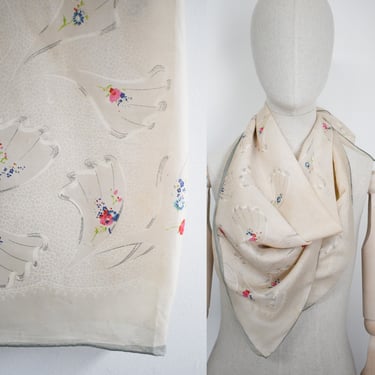 1940s Floral Silk Scarf 