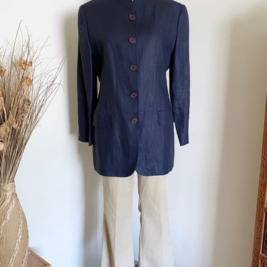 Vintage 90's Navy Linen Blazer by Joan & David, Minimalist Style 