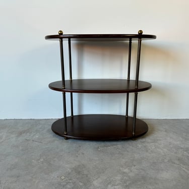 Vintage Baker Campaign Style  Three - Tier Oval Side Table With Brass Accents 