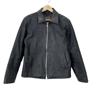 Vintage Lucky Black Leather Cafe Racer Jacket Fits Medium