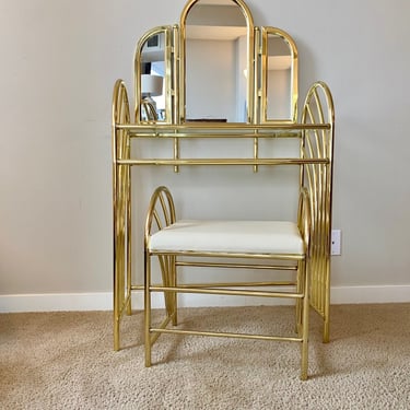 Vintage '90-00s Gold Arched Triple Mirror Vanity