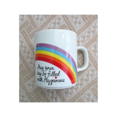 Rainbow Coffee Mug Vintage Happiness Cup Avon 1980s 80s Inspirational 