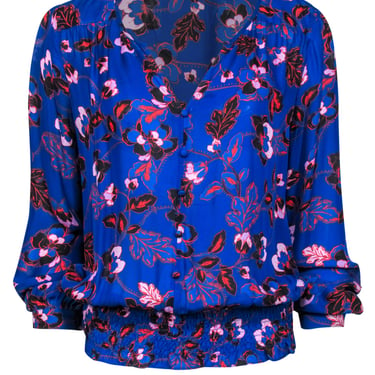 Parker - Blue & Red Floral Print Button-Front Peasant Top Sz M