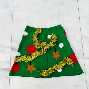 Womens Christmas Knit Mini Skirt Ugly Christmas Skirt Ornament Tinsel Small 