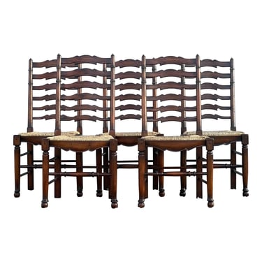 Welsh Style Rush Seat Ladderback Dining Chairs - Set of 5 