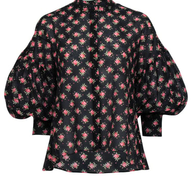 Alice & Olivia - Black & Pink Floral Button Up Top Sz S