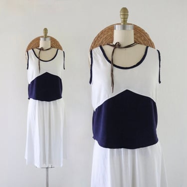 two tone crop top - m - vintage 90s y2k womens navy white sleeveless size medium tank 