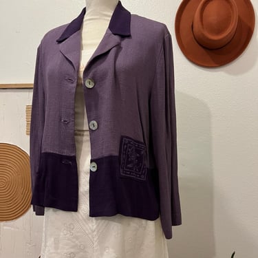 Vintage 90s Purple Two Tone Button Front Cropped Patchwork Jacket 