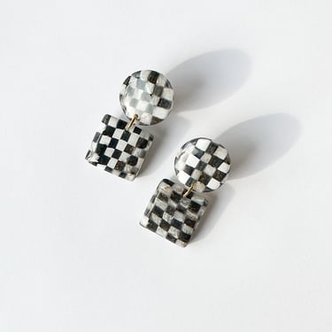 Black and White Checkered Polymer Clay Earrings, Checkerboard Resin Earrings, Hypoallergenic Post, Dainty Statement Earrings | BLAIRE 