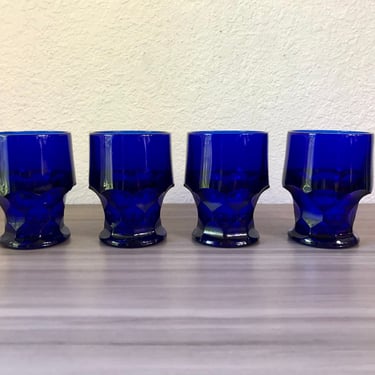 Vintage Viking Cobalt Flat Glassware Set of four, Viking - Georgian Honeycomb 