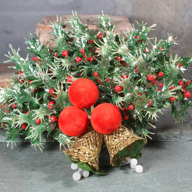 1950s Christmas Holly & Bells Decoration | Vintage Dime Store Christmas Decor | Mid-Century Christmas Holly | Bixley Shop 