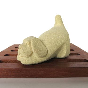Vintage Marbell Sandstone Puppy Figurine From Belgium, Stone Art Collectible Dog Sculpture 