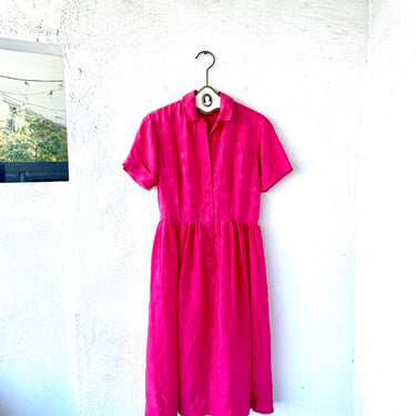 Vintage 50s 60s Pink Silk Asian Collared Day Dress 